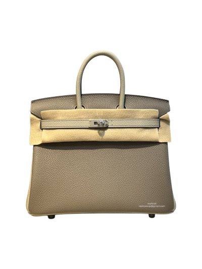 Hermes VIP Birkin 25 Togo Leather Bag Gray White 25CM 522989