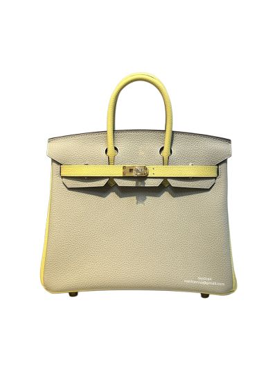 Hermes VIP Birkin 25 Togo Leather Bag Gray Yellow 25CM 522988