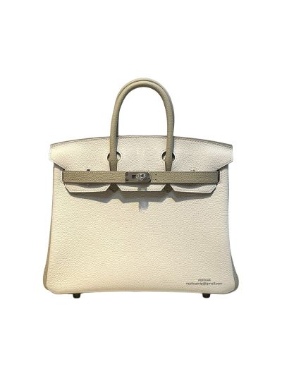 Hermes VIP Birkin 25 Togo Leather Bag White Gray 25CM 522985