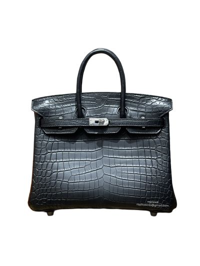 Hermes VIP Birkin 25 Tote Bag Black Real Crocodile Leather 522996