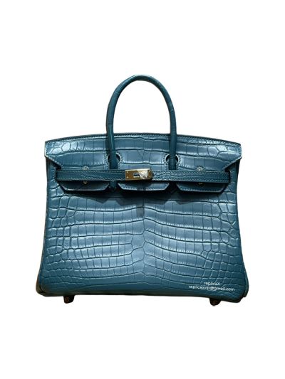 Hermes VIP Birkin 25 Tote Bag Blue Real Crocodile Leather 522995