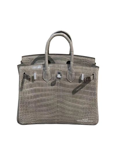 Hermes VIP Birkin 25 Tote Bag Gray Crocodile Leather 522993