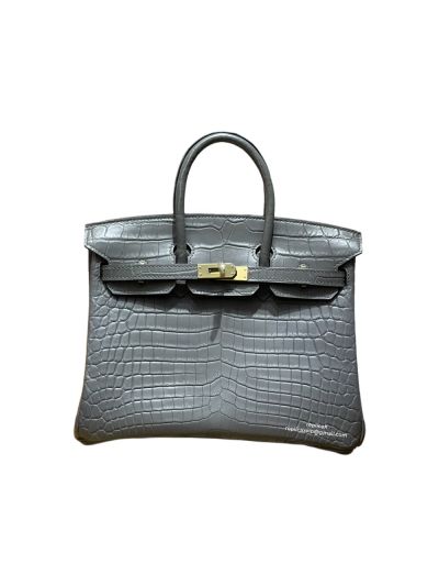 Hermes VIP Birkin 25 Tote Bag Gray Real Crocodile Leather 522991