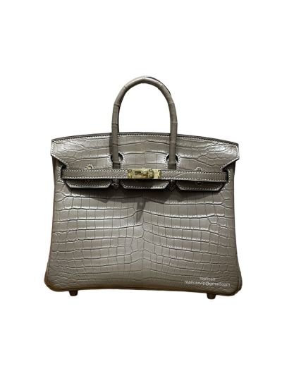 Hermes VIP Birkin 25 Tote Bag Gray Real Crocodile Leather 522992