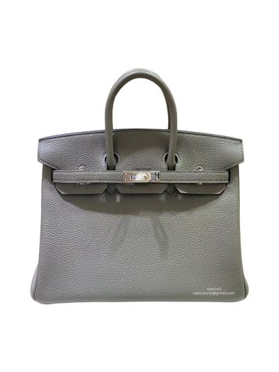 Hermes VIP Birkin 25 Tote Bag Gray Togo Leather 522998