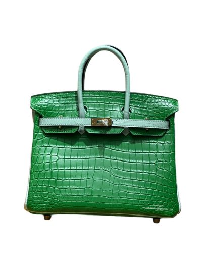 Hermes VIP Birkin 25 Tote Bag Green Real Crocodile Leather 522999