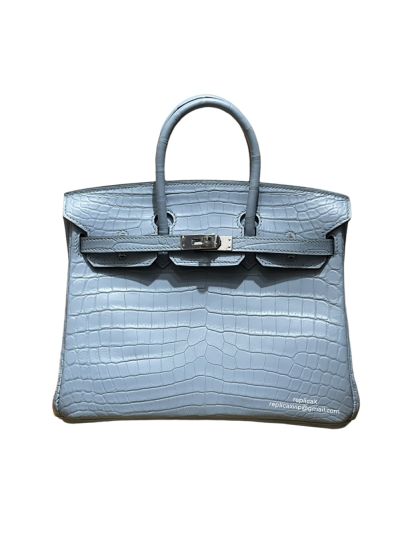 Hermes VIP Birkin 25 Tote Bag Light Blue Real Crocodile Leather 525130