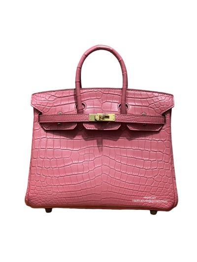 Hermes VIP Birkin 25 Tote Bag Pink Real Crocodile Leather 523005