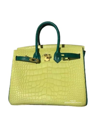 Hermes VIP Birkin 25 Tote Bag Yellow Green Crocodile Leather 525134