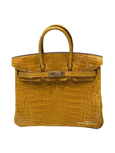 Hermes VIP Birkin 25 Tote Bag Yellow Real Crocodile Leather 523010