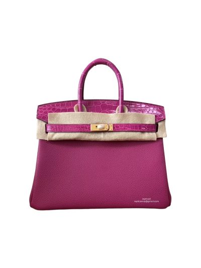 Hermes VIP Birkin 25CM Touch Jaune Amber Purple Leather and Shiny Niloticus Crocodile 525200