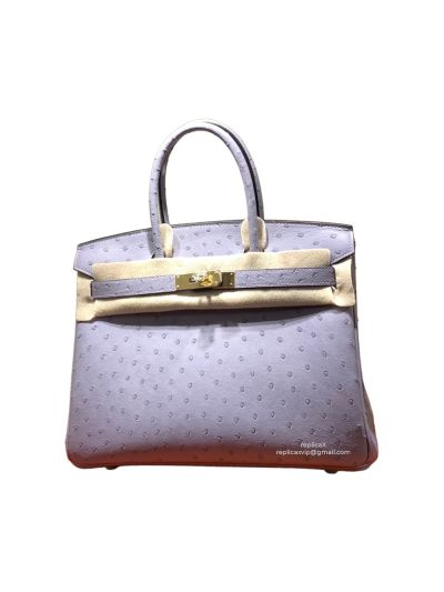 Hermes Vip Birkin 30 Ostrich Leather Hand Stitched Tote Bag Grey 522226