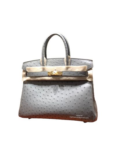 Hermes Vip Birkin 30 Ostrich Leather Hand Stitched Tote Bag Grey 522217