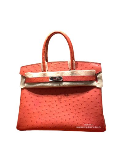 Hermes Vip Birkin 30 Ostrich Leather Hand Stitched Tote Bag Grey 522219