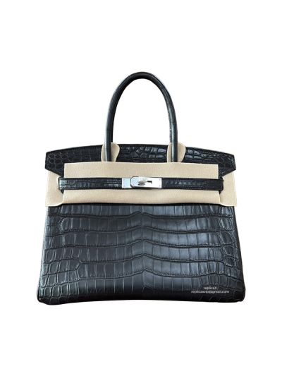 Hermes Vip Birkin 30 Tote Bag Black Shiny Crocodile Leather 525138