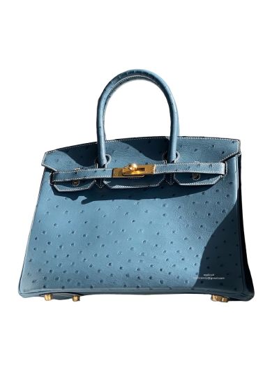 Hermes VIP Birkin 30 Tote Bag Blue Ostrich Leather 30CM 524985