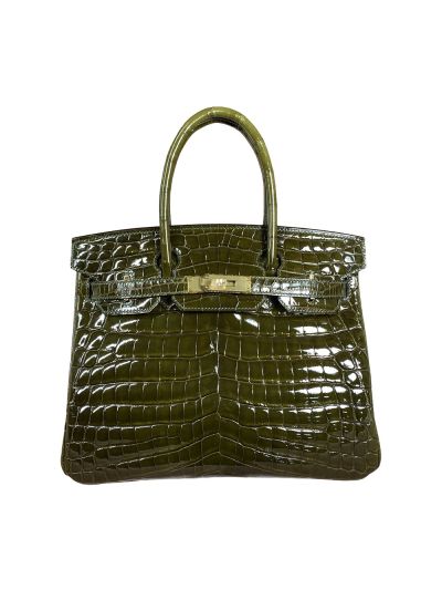 Hermes Vip Birkin 30 Tote Bag Hand Stitched Shiny Dark Green Crocodile Leather 30CM 525143