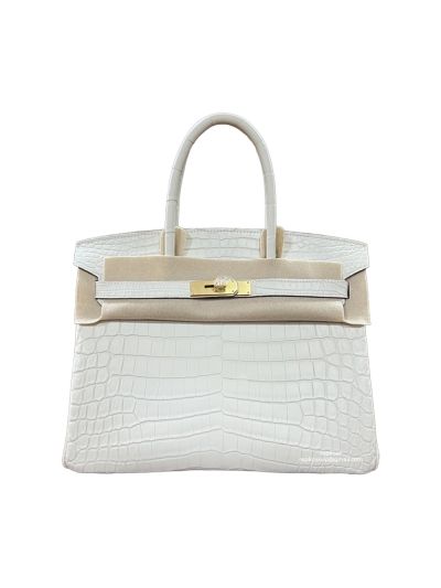 Hermes Vip Birkin 30 Tote Bag White Shiny Crocodile Leather 525148