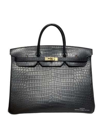 Hermes VIP Birkin 40 Crocodile Leather Travel Bag Black 525153