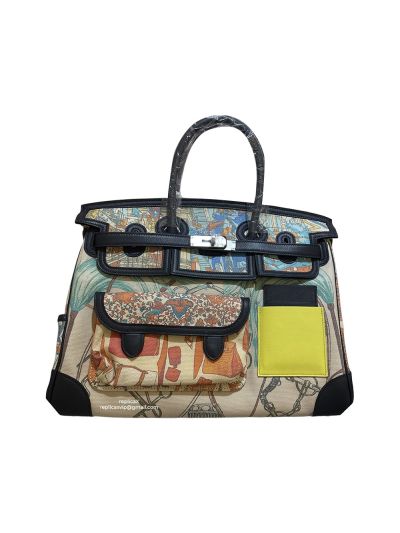 Hermes VIP Birkin Cargo 35 Desert Sesame Toile Printed Canvas Tote Bag 523019
