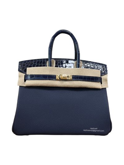 Hermes VIP Birkinouch Jaune Amber Blue Leather and Shiny Niloticus Crocodile 523024