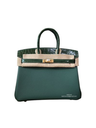 Hermes VIP Birkinouch Jaune Amber Green Leather and Shiny Niloticus Crocodile 523017