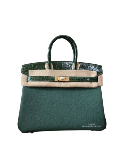 Hermes VIP Birkinouch Jaune Amber Green Leather and Shiny Niloticus Crocodile 523029