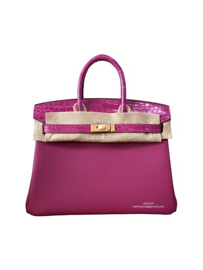 Hermes VIP Birkinouch Jaune Amber Purple Leather and Shiny Niloticus Crocodile 523028