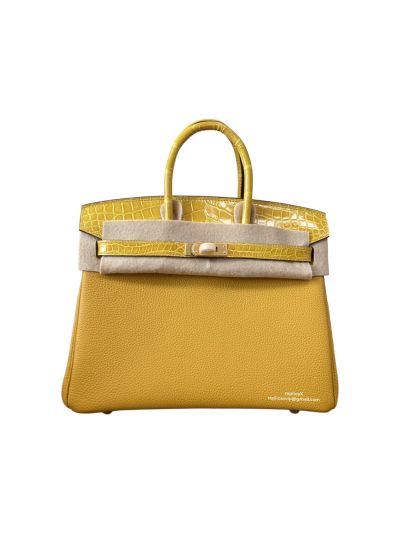 Hermes VIP Birkinouch Jaune Amber Yellow Leather and Shiny Niloticus Crocodile 523031