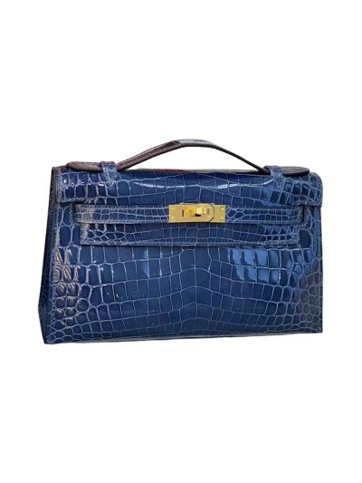 Hermes VIP Blue Crocodile Mini Kelly Pochette Clutch Bag 22CM 523033