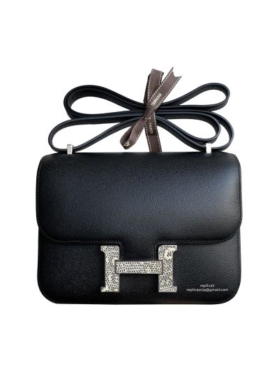 Hermes Vip Constance 19 Agate Nilo Lizard H Buckle Bag with Palladium Hardware Black 19CM 522423