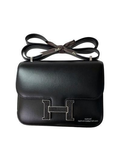 Hermes Vip Constance 19 Agate Nilo Lizard H Buckle Bag with Palladium Hardware Black 19CM 522425