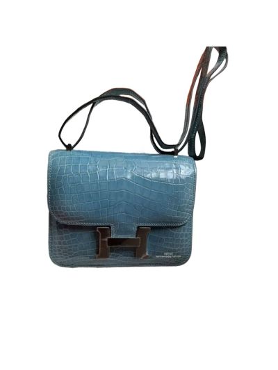 Hermes VIP Constance 19CM Mini Shoulder Bag Blue Vert Emeraude Porosus Crocodile Leather 524989