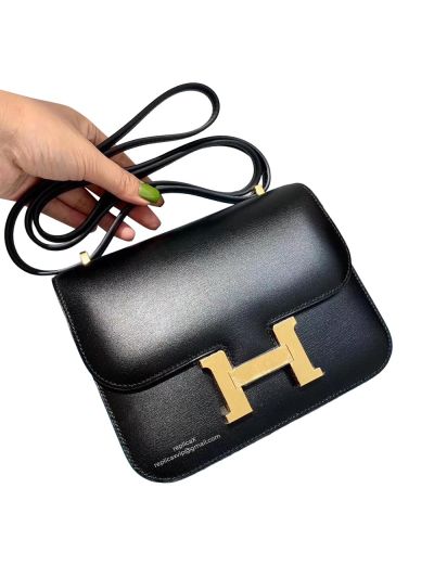 Hermes Vip Constance Shoulder Bag Vintage Black Box Leather 522281