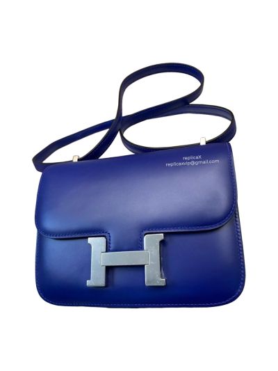 Hermes Vip Constance Shoulder Bag Vintage Blue Box Leather 522286