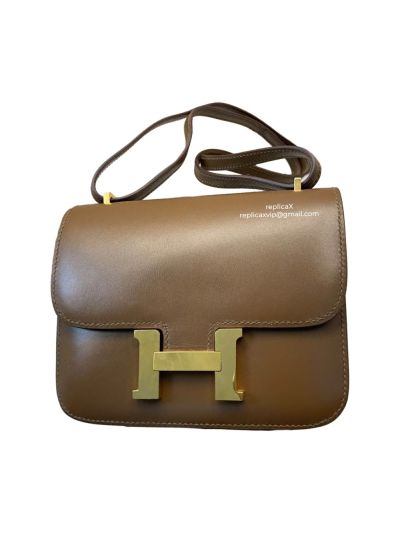 Hermes Vip Constance Shoulder Bag Vintage Brown Box Leather 522284