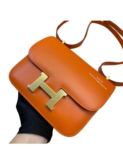 Hermes Vip Constance Shoulder Bag Vintage Orange Box Leather 522283