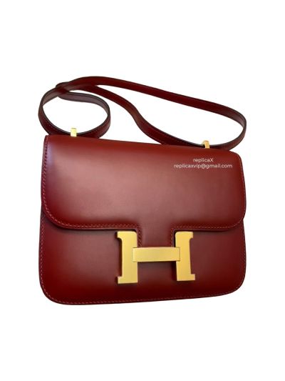 Hermes Vip Constance Shoulder Bag Vintage Red Box Leather 522287