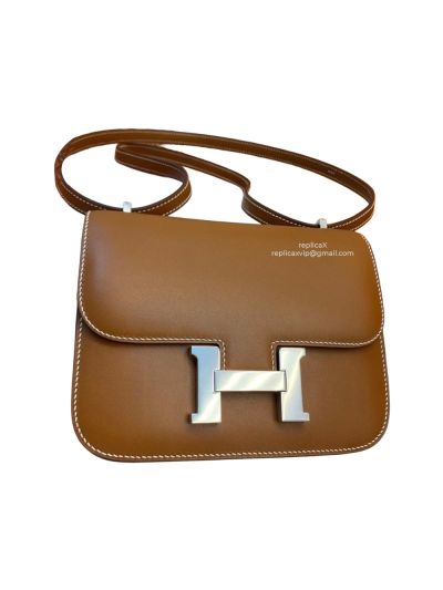 Hermes Vip Constance Shoulder Bag Vintage Tan Box Leather 522285