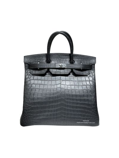 Hermes VIP Essential Luxury Birkin 40 HAC Poussiere Porosus Crocodile Leather Travel Bag Black 40x39x23CM 523042
