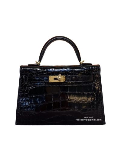 Hermes Vip Hand Stitched Mini Kelly Crocodile Leather Bag 19CM 522145