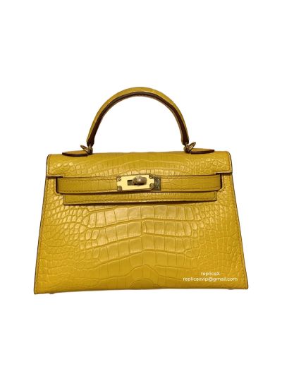 Hermes Vip Hand Stitched Mini Kelly Crocodile Leather Bag 19CM 522155