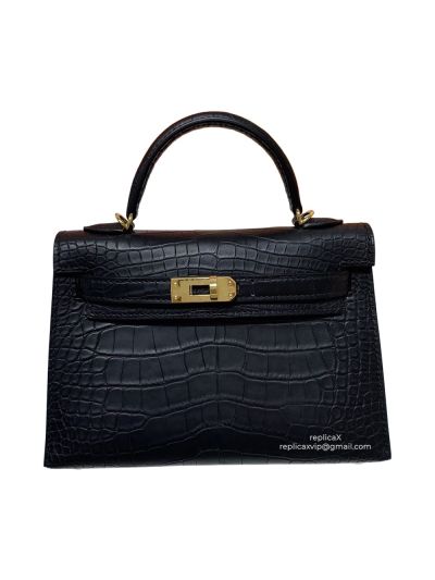 Hermes Vip Hand Stitched Mini Kelly Crocodile Leather Bag 19CM 522156