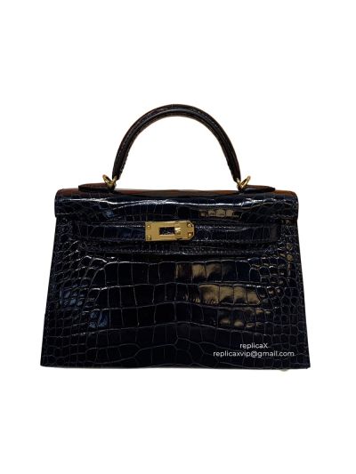 Hermes Vip Hand Stitched Mini Kelly Crocodile Leather Bag 19CM 522146