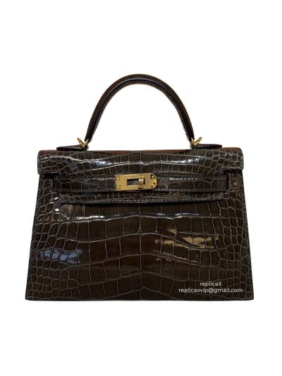 Hermes Vip Hand Stitched Mini Kelly Crocodile Leather Bag 19CM 522147