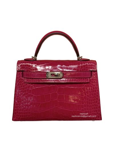 Hermes Vip Hand Stitched Mini Kelly Crocodile Leather Bag 19CM 522148