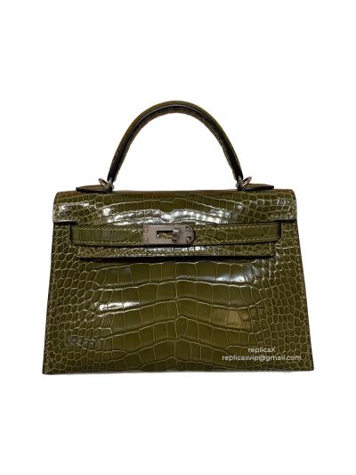Hermes Vip Hand Stitched Mini Kelly Crocodile Leather Bag 19CM 522150