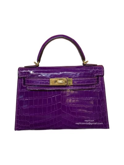 Hermes Vip Hand Stitched Mini Kelly Crocodile Leather Bag 19CM 522153