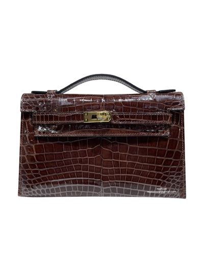 Hermes VIP Kelly 22CM Pochette Mini Crocodile Leather Bag Brow 523371