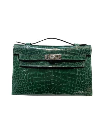 Hermes VIP Kelly 22CM Pochette Mini Crocodile Leather Bag Green 523368